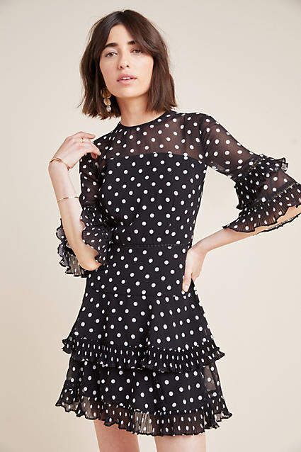 classic and elegant short black polka dot dress