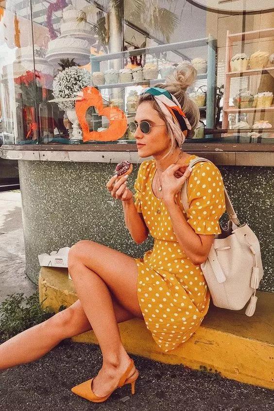 fresh summer yellow polka dot dress