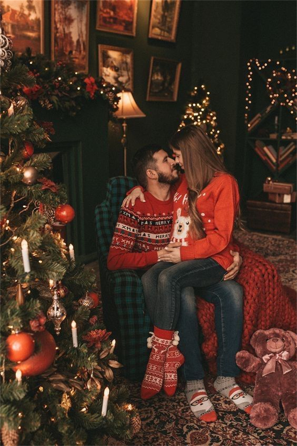 Twinkling Christmas Lights Magic for Couple Photos