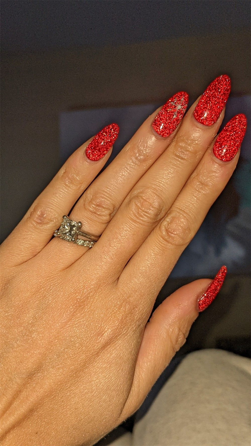 classic red glitter nails for Christmas