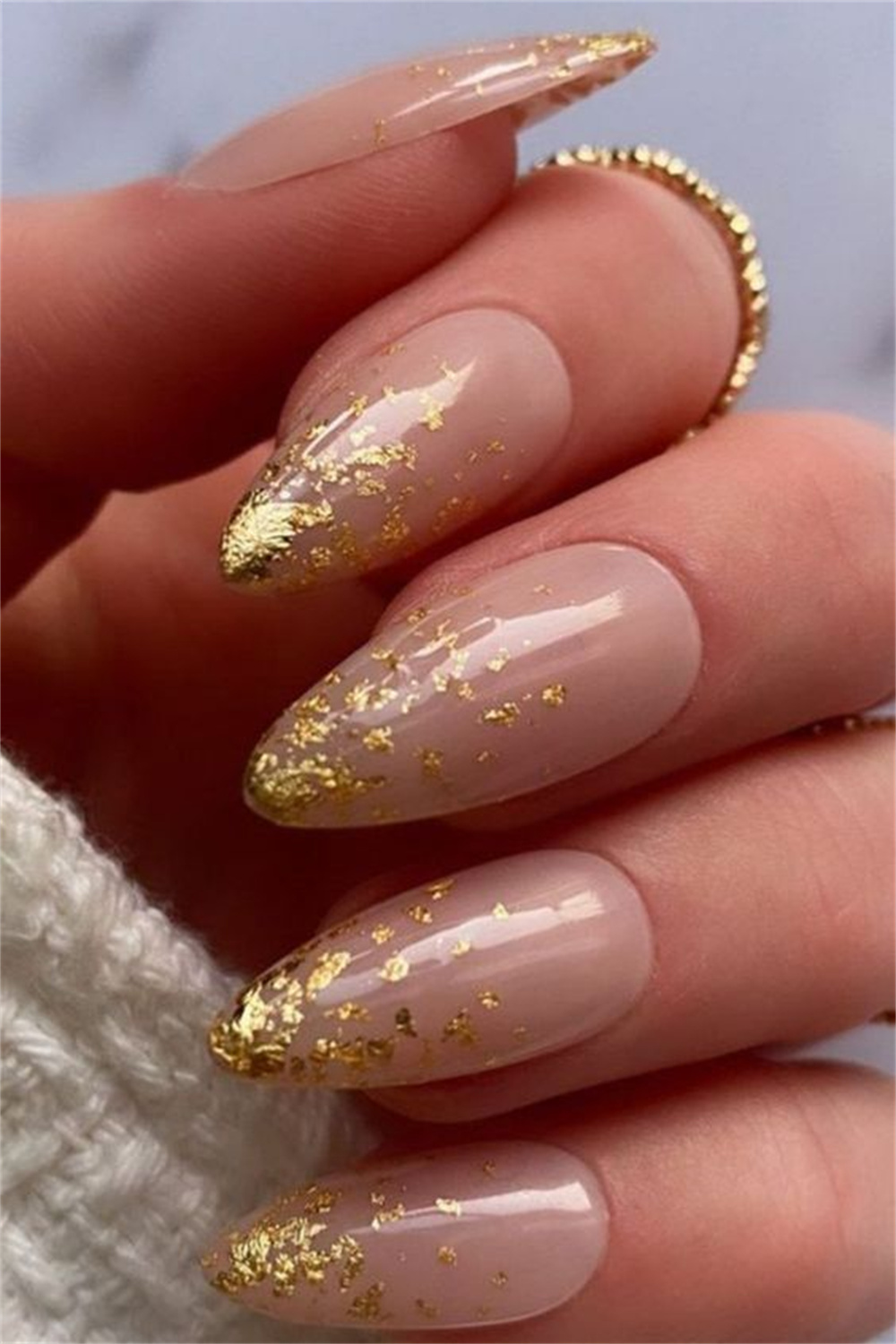 Christmas nails with gold foil accents