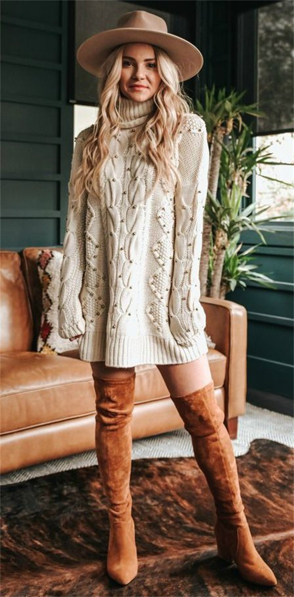 stylish turtleneck sweater dress outfit