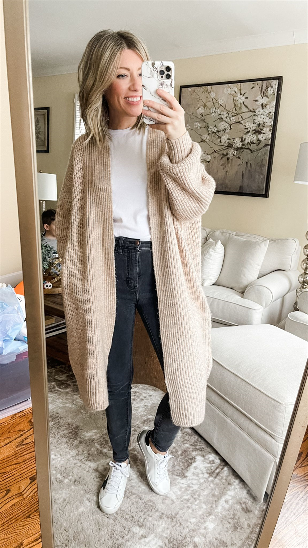 comfy oversized knit cardigan outfit