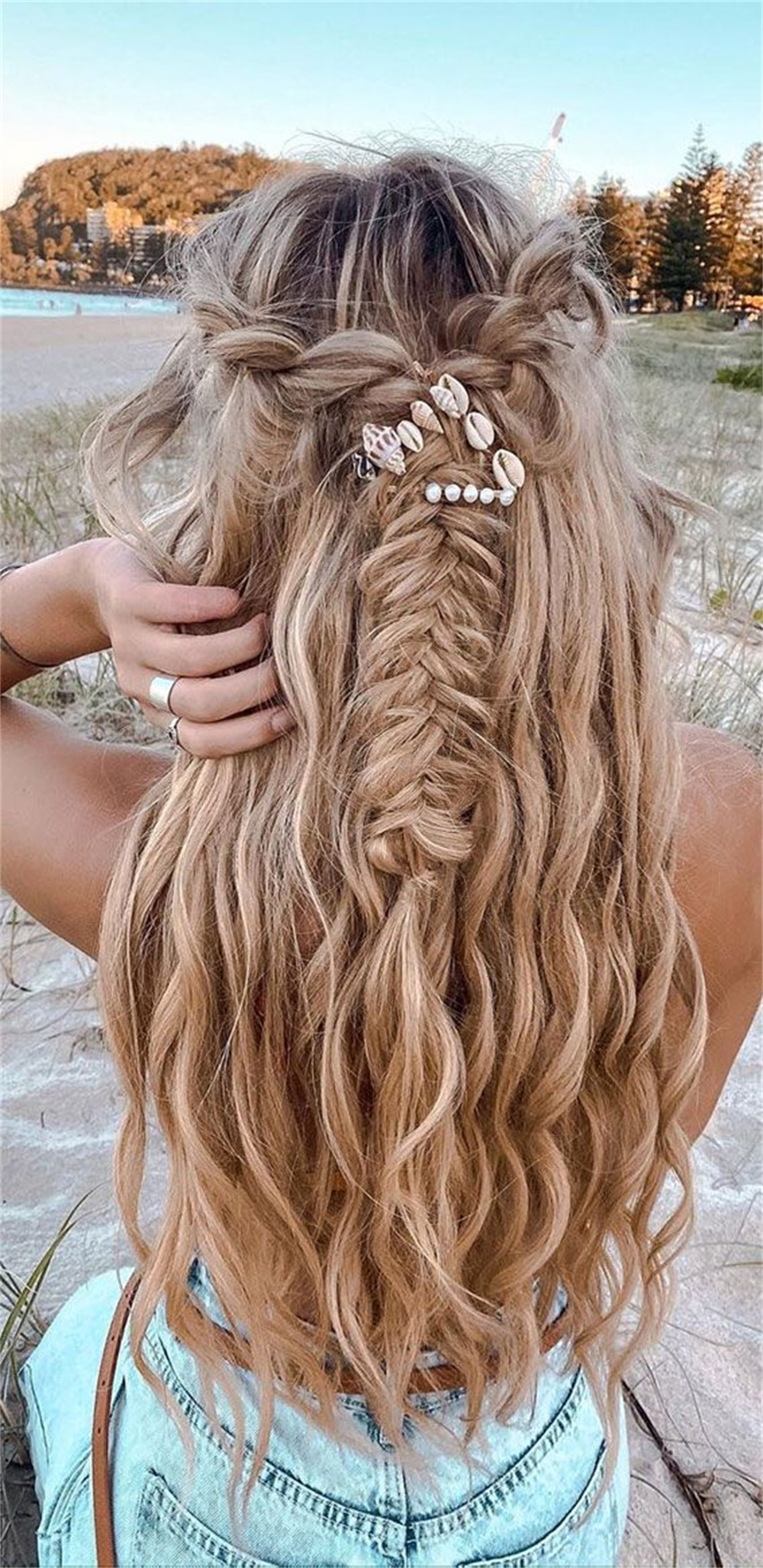 Mermaid-Inspired Waves half up half down hairstyles for long hair