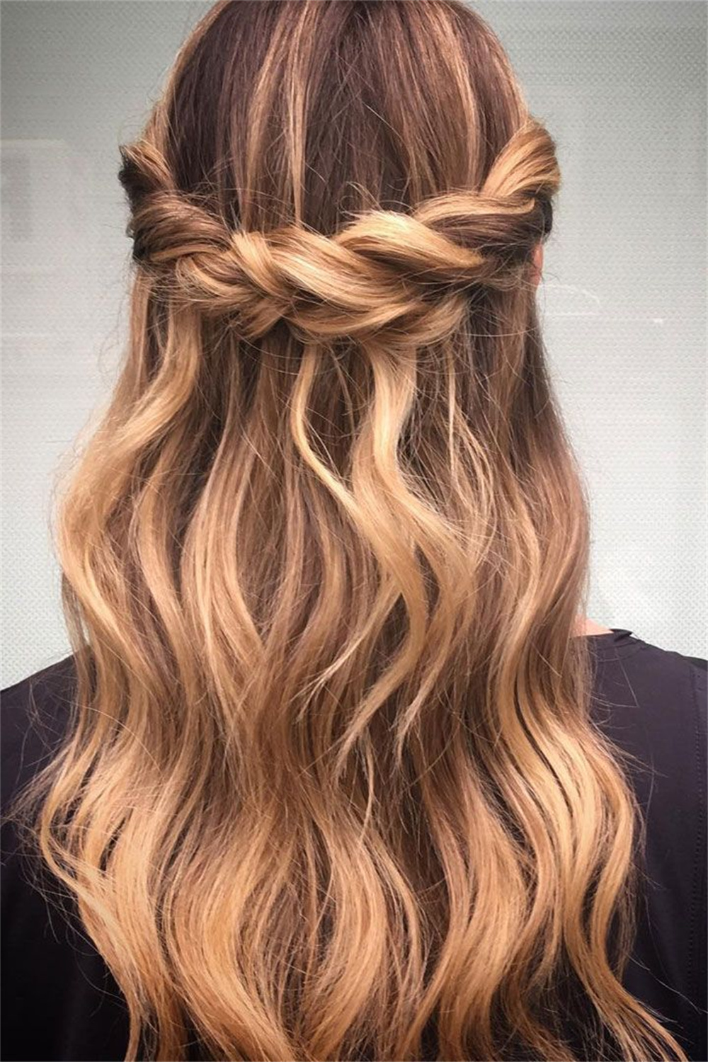 Twisted Crown half up half down hairstyles for long hair