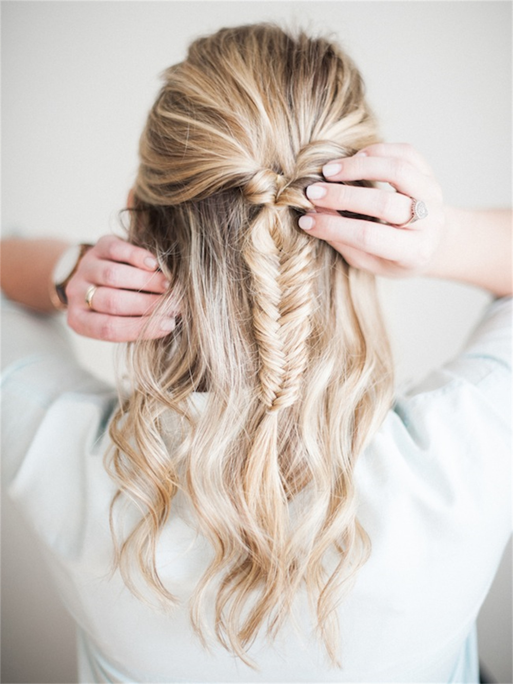 Twisted Fishtail half up half down hairstyles for long hair